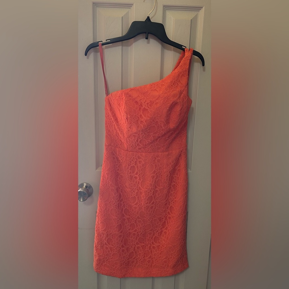 Mori Lee Vibrant Coral One-Shoulder Dress